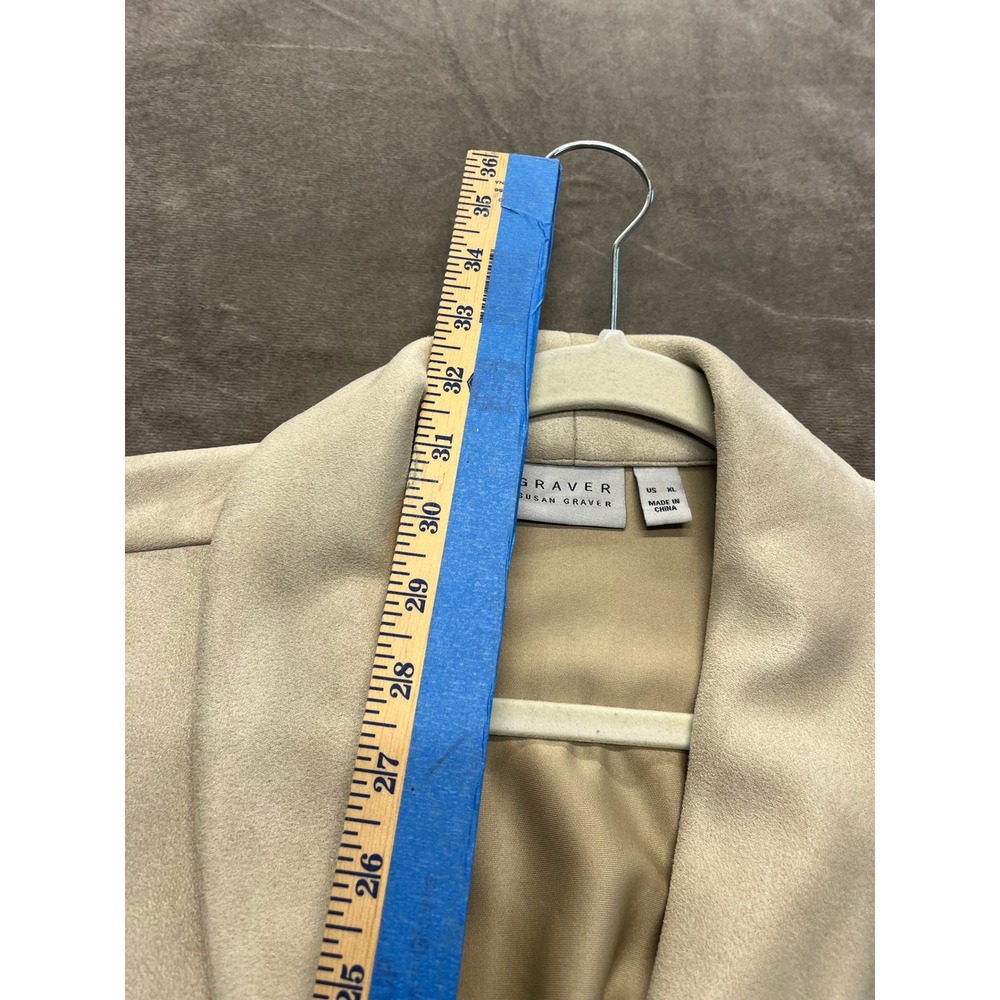Susan Graver Graver‎ Faux Suede Paisley Border Print Blazer Blue Tan XL A547212 - Picture 4 of 7